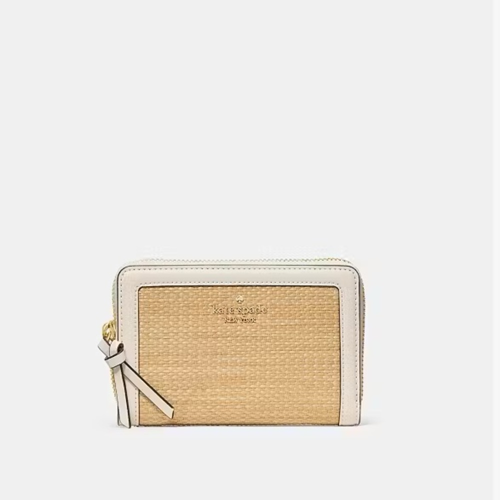 ♠️Kate Spade New York Knott Straw Medium Zip Around Wallet, Natural NEW NWT